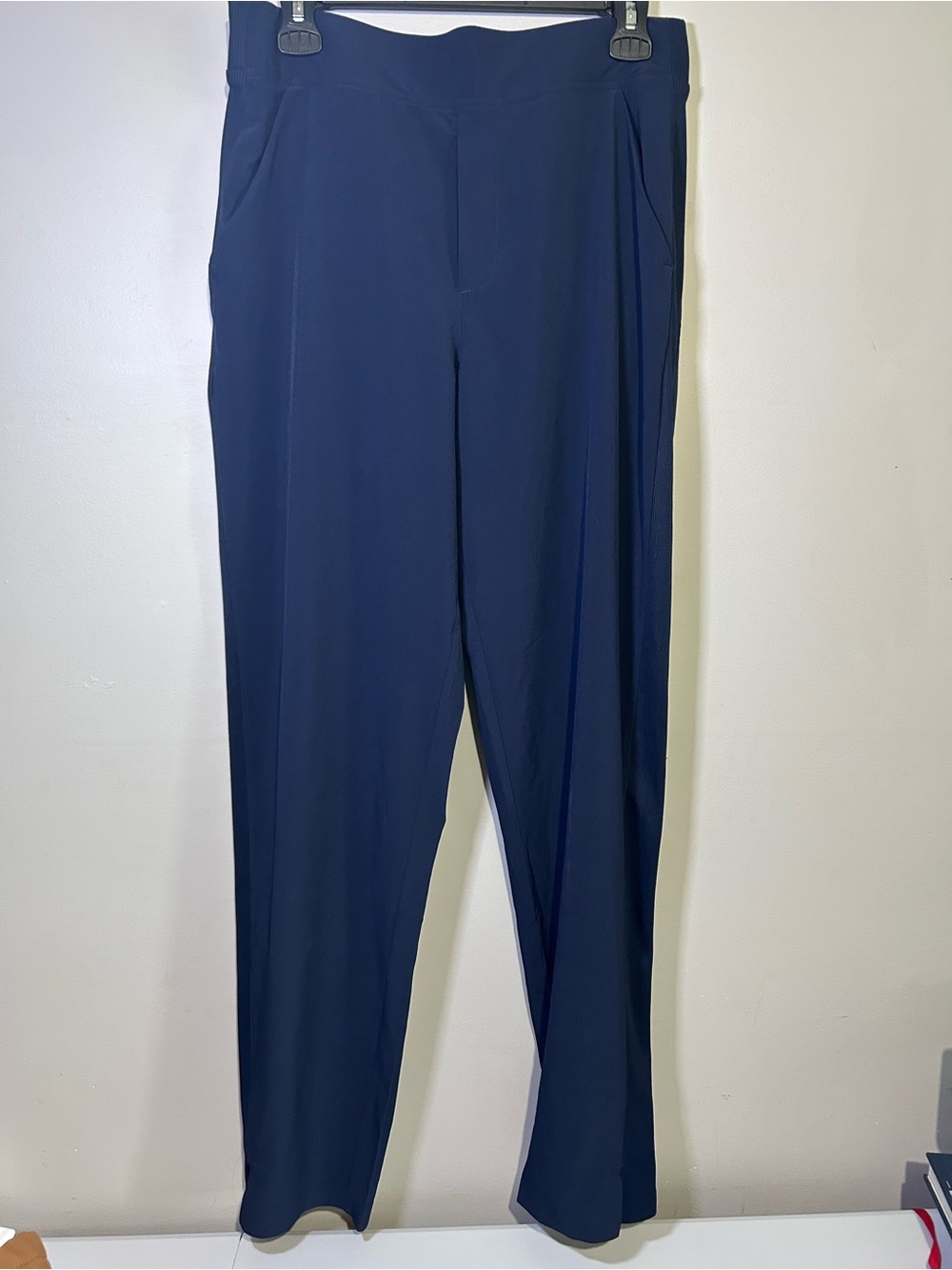Athleta Navy Blue Ribbed Waist Straight Leg Travel Pants Size 10